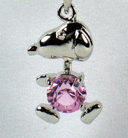 Snoopy Silver Plated Pendant With Pink Rhinestone