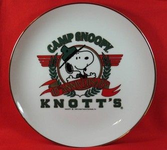 Knott's Camp Snoopy 10Th Anniversary Gold-Plated Plate