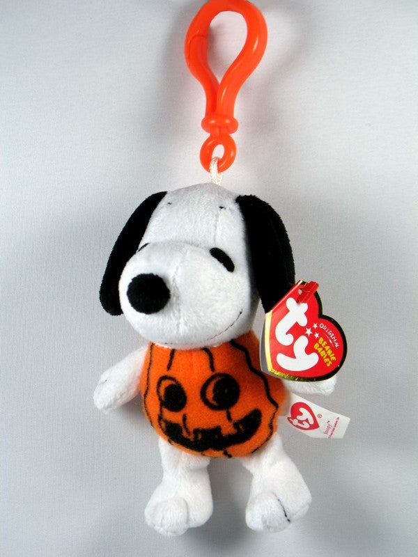 Snoopy Pumpkin Ty Plush Key Chain With Carabiner Clip
