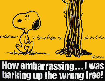 Peanuts Laminated Vintage Poster - Barking Up The Wrong Tree (Minor wave in laminate) - snoopn4pnuts.com