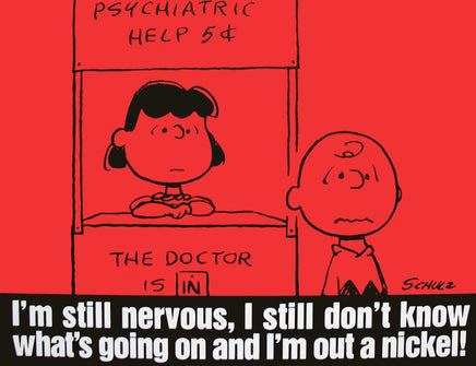 Peanuts Laminated Vintage Poster - Psychiatric Help (Minor wave in laminate) - snoopn4pnuts.com