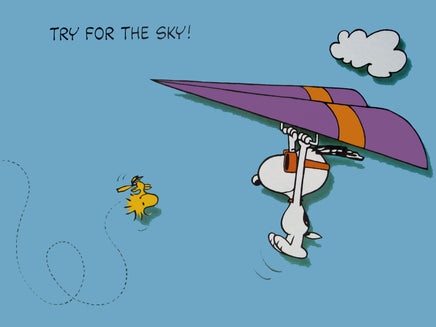 Peanuts Laminated Vintage Poster - Try For The Sky! (Minor wave in laminate) - snoopn4pnuts.com
