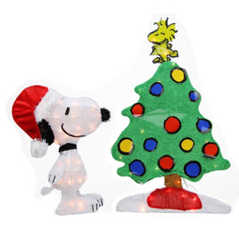 2 - D Soft Lighted Tinsel Yard Art - 2 - Piece Snoopy By Christmas Tree - snoopn4pnuts.com