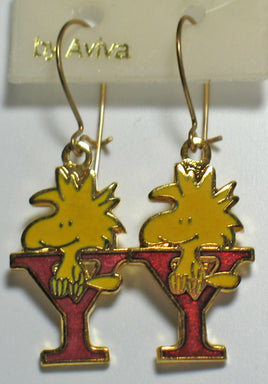 Snoopy Alphabet Cloisonne Latch Back Earrings - Red "Y" - snoopn4pnuts.com
