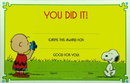 Charlie Brown And Snoopy Vintage Reward Certificate - You Did It!