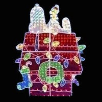 Snoopy's Decorated Christmas Doghouse Lighted Yard Art - 200 Lights!  (Very High Quality!)