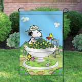 Peanuts Double-Sided Flag - Watering Flowers