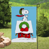 Peanuts Double - Sided Flag - Snoopy Flying Ace On Decorated Doghouse - snoopn4pnuts.com