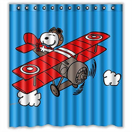 Flying Ace Fabric Shower Curtain With Free Hanger Hooks (Image Pixilated Due To Dye Process) - snoopn4pnuts.com