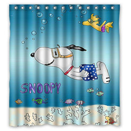 Snoopy and Woodstock Fabric Shower Curtain With Free Hanger Hooks (Image NOT Sharp Around Edges) - snoopn4pnuts.com