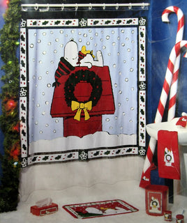 Snoopy Vinyl Shower Curtain - Christmas Doghouse - snoopn4pnuts.com