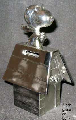 Snoopy Flying Ace On Doghouse Silver Plated Bank - On Sale!
