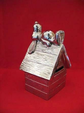 Silver Plated Snoopy On Doghouse Bank (Discolored)