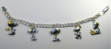 Snoopy Two-Tone Sterling Silver With Gold Plating Charm Bracelet (5 Charms)