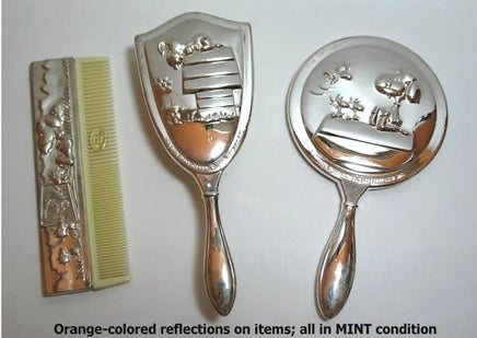 Snoopy Child's 3-Piece Silver Plated Dresser Set (New But Near Mint In Box)