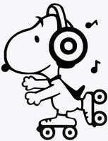 Snoopy Roller Skater Die-Cut Vinyl Decal - Black