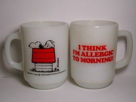Fire King Vintage Milk Glass Mug: "I Think I'M Allergic To Morning"