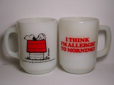 Fire King Vintage Milk Glass Mug: "I Think I'M Allergic To Morning"