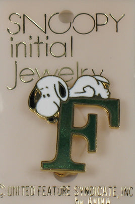 Snoopy Alphabet Cloisonne Pin - Green "F" - snoopn4pnuts.com