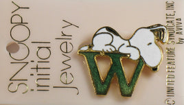 Snoopy Alphabet Cloisonne Pin - Green "W" - snoopn4pnuts.com