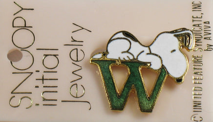 Snoopy Alphabet Cloisonne Pin - Green "W" - snoopn4pnuts.com