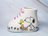 Snoopy Vintage Baby Shoe Planter - Pink