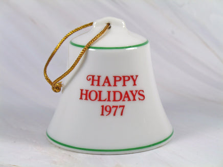 1977 Peanuts Porcelain Christmas Bell Ornament - Happy Holidays (New But Near Mint) - snoopn4pnuts.com