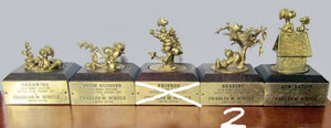 1992 Peanuts First Edition Solid Bronze Sculpture Set - RARE! (Please Note: 5 Different Sculptures With 2 Duplicate Wood Bases)
