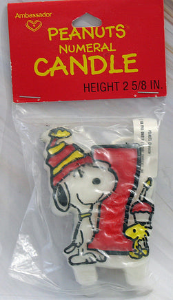 Snoopy Number 1 Vintage Birthday Candle (NEW But Near Mint/Wax Softened In Past) - snoopn4pnuts.com