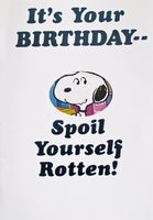 1987 Peanuts Greeting Card Booklet With Envelope (8 Double-Sided Pages) - It's Your Birthday, Spoil Yourself Rotten!