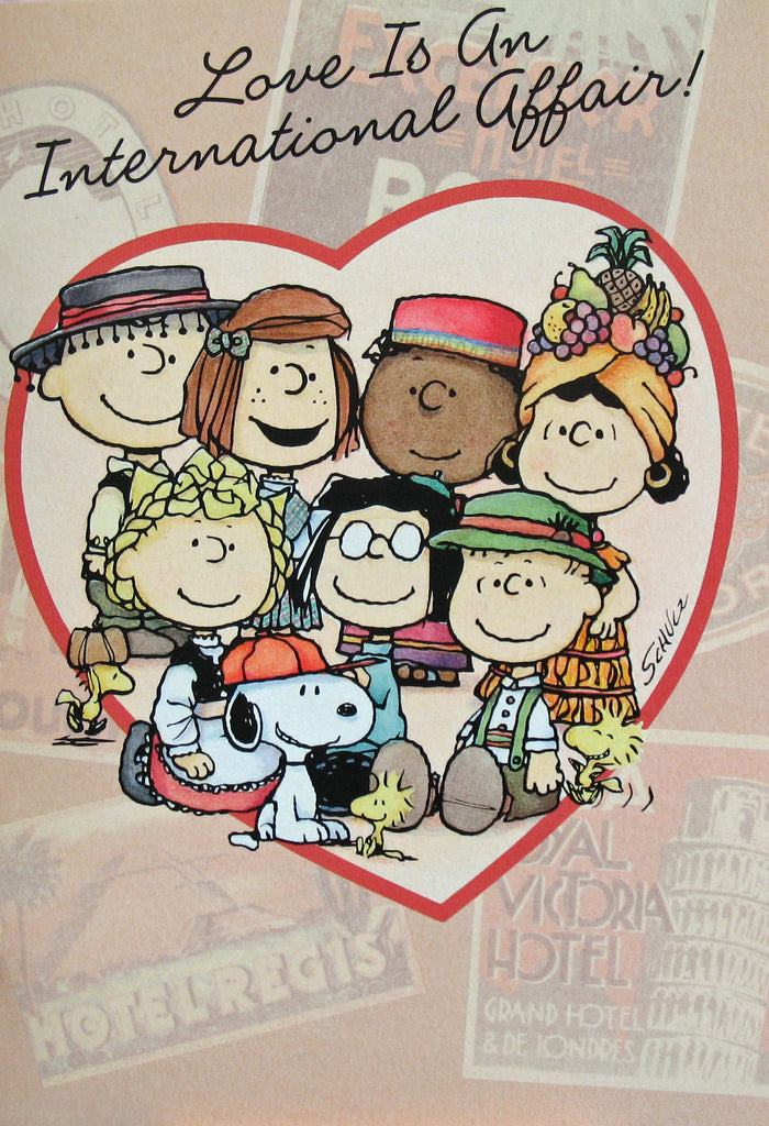 1991 Peanuts Greeting Card Booklet With Envelope (8 Double-Sided Pages) - Love Is An International Affair!