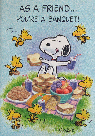 1991 Peanuts Greeting Card Booklet With Envelope (8 Double - Sided Pages) - As A Friend, You're A Banquet! - snoopn4pnuts.com