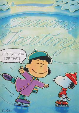 Christmas Greeting Card (Large) - Lucy Skating (With Raised Glitter Accents) - snoopn4pnuts.com