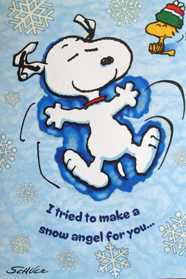 Christmas Card - Snoopy Snow Angel With Glitter Accents - snoopn4pnuts.com