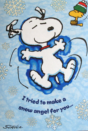 Christmas Card - Snoopy Snow Angel With Glitter Accents - snoopn4pnuts.com