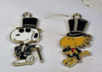 Snoopy Joe Cool and Woodstock Top Hat Enamel Charms