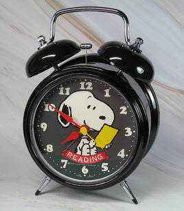Snoopy Metal Double - Bell Alarm Clock - Reading - snoopn4pnuts.com