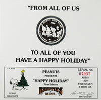 1987 Peanuts Christmas First - Edition Sterling Silver Coin - "Happy Holiday" - snoopn4pnuts.com
