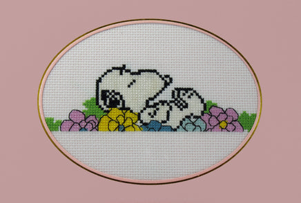 Snoopy Cross - Stitched Blank Card With Acetate Cover (Handmade) - snoopn4pnuts.com