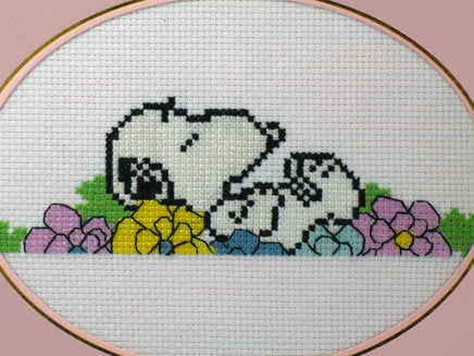 Snoopy Cross - Stitched Blank Card With Acetate Cover (Handmade) - snoopn4pnuts.com