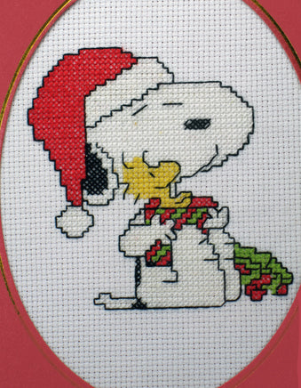 Snoopy Santa Cross - Stitched Blank Card With Acetate Cover - Completed (Ready For Framing) - snoopn4pnuts.com