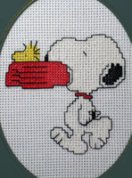 Snoopy Cross - Stitched Blank Card With Acetate Cover (Handmade) - Completed (Ready For Framing) - Crease In Acetate/Plastic Cover) - snoopn4pnuts.com