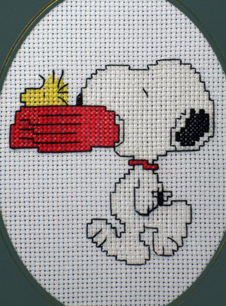 Snoopy Cross - Stitched Blank Card With Acetate Cover (Handmade) - Completed (Ready For Framing) - snoopn4pnuts.com