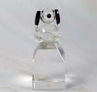 Silver Deer Vintage Crystal Snoopy Figurine On Pillar - RARE! - snoopn4pnuts.com