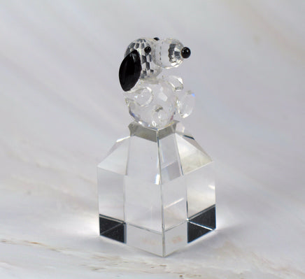 Silver Deer Vintage Crystal Snoopy Figurine On Pillar - RARE! - snoopn4pnuts.com
