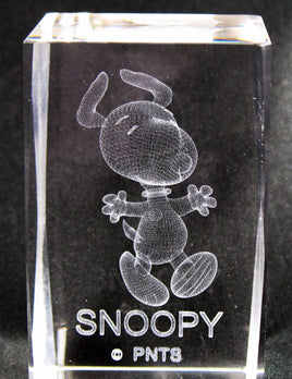 Snoopy Glass Cube With Laser Etched 3 - D Image - Here's Snoopy! (Crystal Clear) - snoopn4pnuts.com