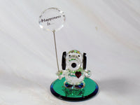 Silver Deer Vintage Crystal Snoopy Figurine With Iridescent Base and Happiness Sign - RARE!