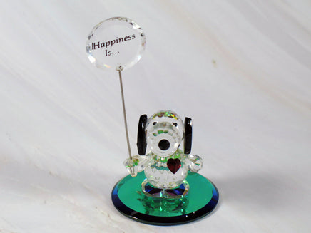 Silver Deer Vintage Crystal Snoopy Figurine With Iridescent Base and Happiness Sign - RARE! - snoopn4pnuts.com