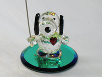 Silver Deer Vintage Crystal Snoopy Figurine With Iridescent Base and Happiness Sign - RARE! - snoopn4pnuts.com