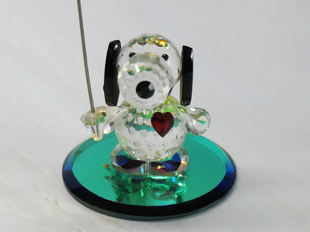 Silver Deer Vintage Crystal Snoopy Figurine With Iridescent Base and Happiness Sign - RARE! - snoopn4pnuts.com